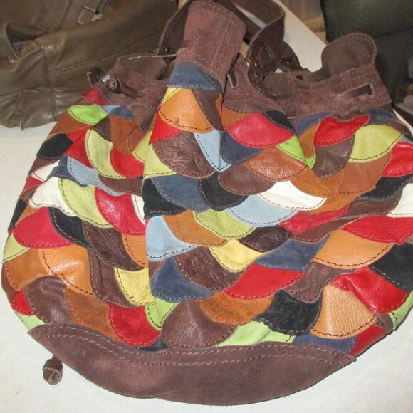 LUCKY BRAND VINTAGE INSPIRED PATCHWORK LEATHER suede hobo boho - Picture 4 of 9